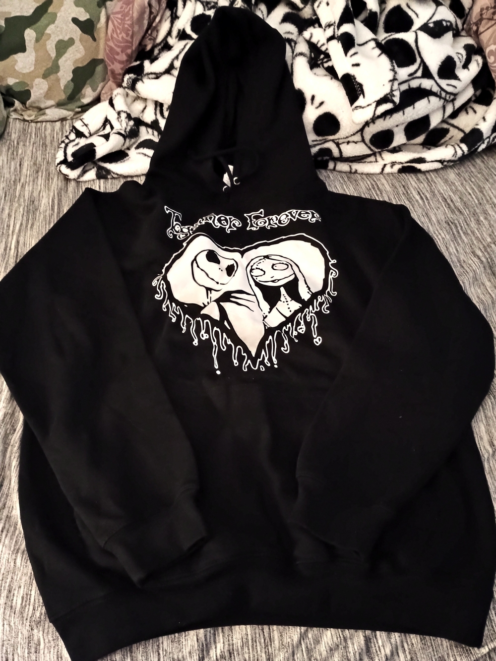 Black Graphic Hoodie with Heart Drip Design
